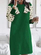 Leopard Round Neck Sweater Dress Dark Green / S