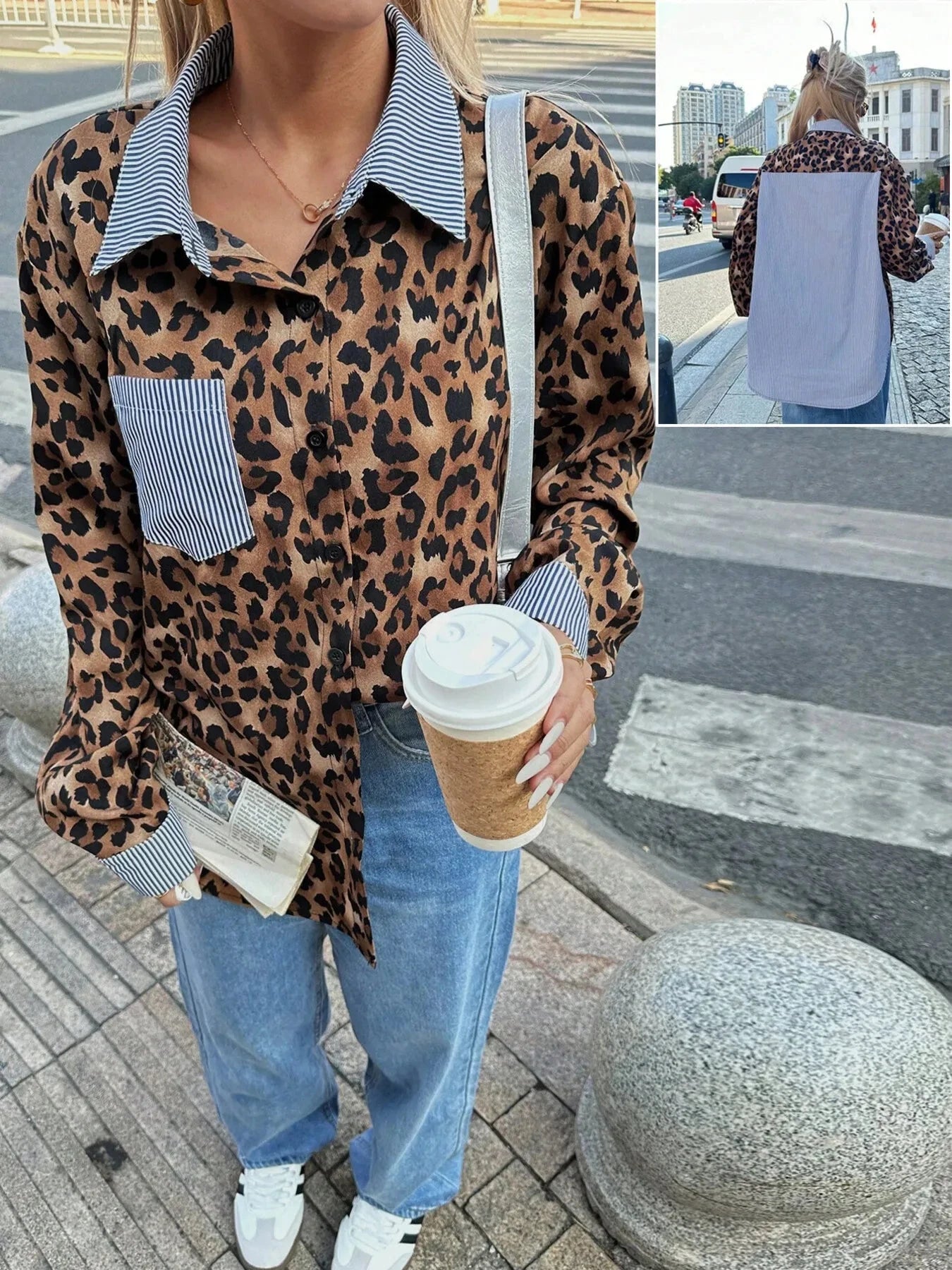 Leopard Striped Button-Up Shirt