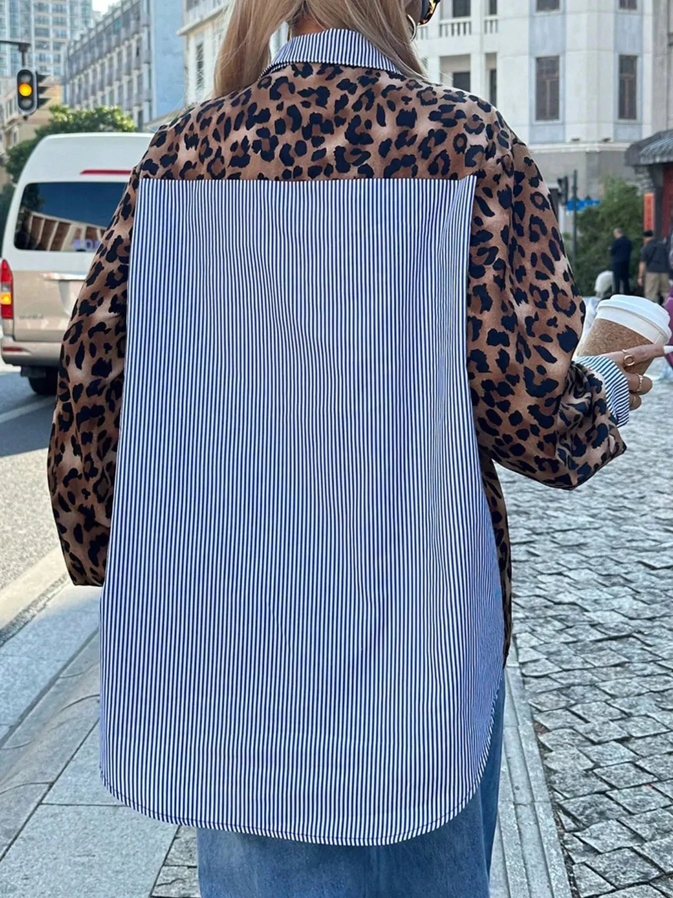 Leopard Striped Button-Up Shirt
