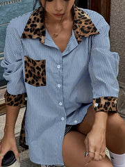 Leopard Striped Button-Up Shirt Blue / S