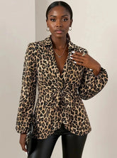 Leopard Tie Front Long Sleeve Blouse Leopard / S