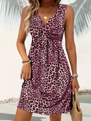 Leopard V-Neck Sleeveless Mini Dress Moonlit Mauve / 2XL