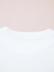 Letter Contrast Hem Round Neck Sweater