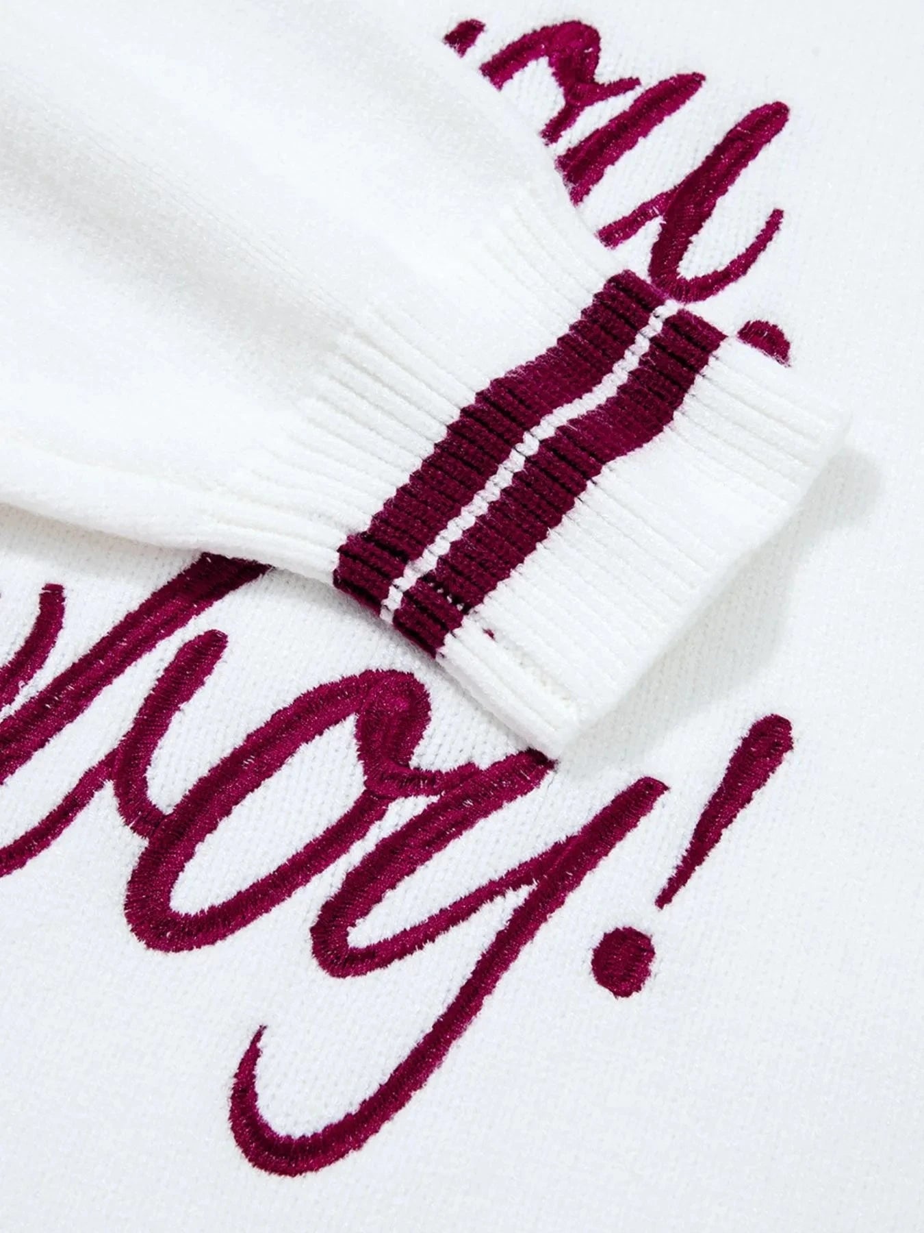 Letter Contrast Hem Round Neck Sweater