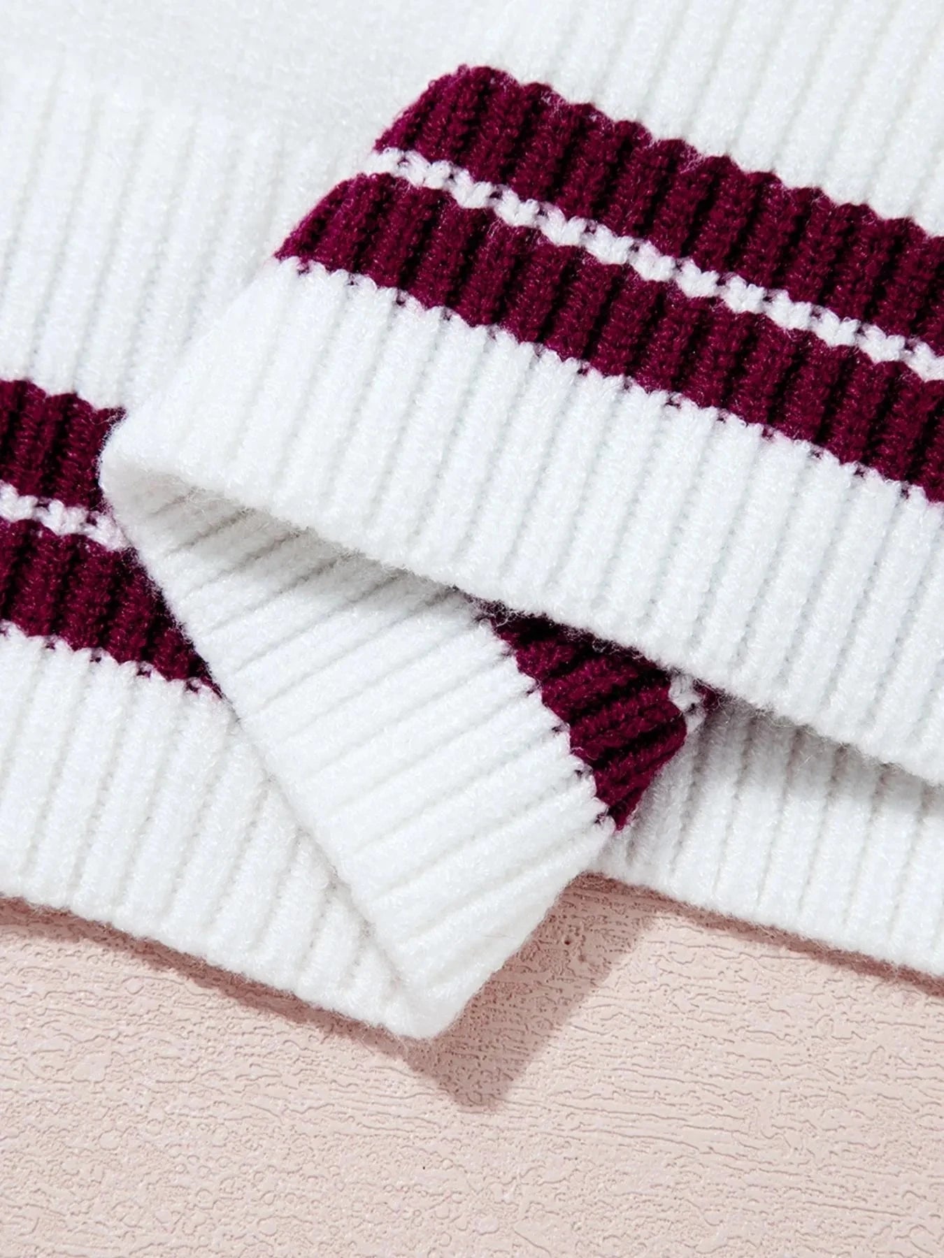 Letter Contrast Hem Round Neck Sweater