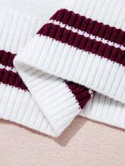 Letter Contrast Hem Round Neck Sweater