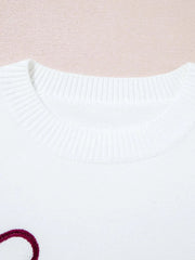 Letter Contrast Hem Round Neck Sweater