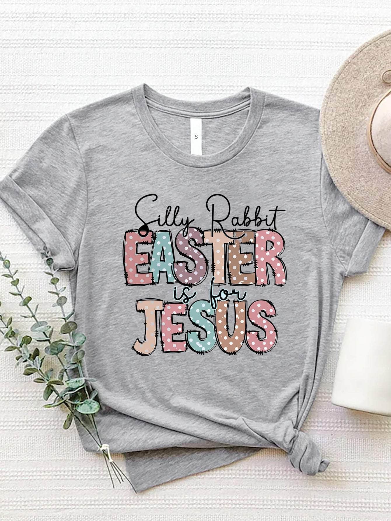 Letter Graphic Round Neck Short Sleeve T-Shirt Heather Gray / S