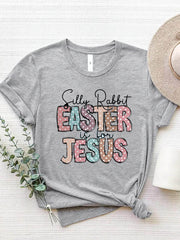 Letter Graphic Round Neck Short Sleeve T-Shirt Heather Gray / S