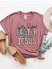 Letter Graphic Round Neck Short Sleeve T-Shirt Light Mauve / S