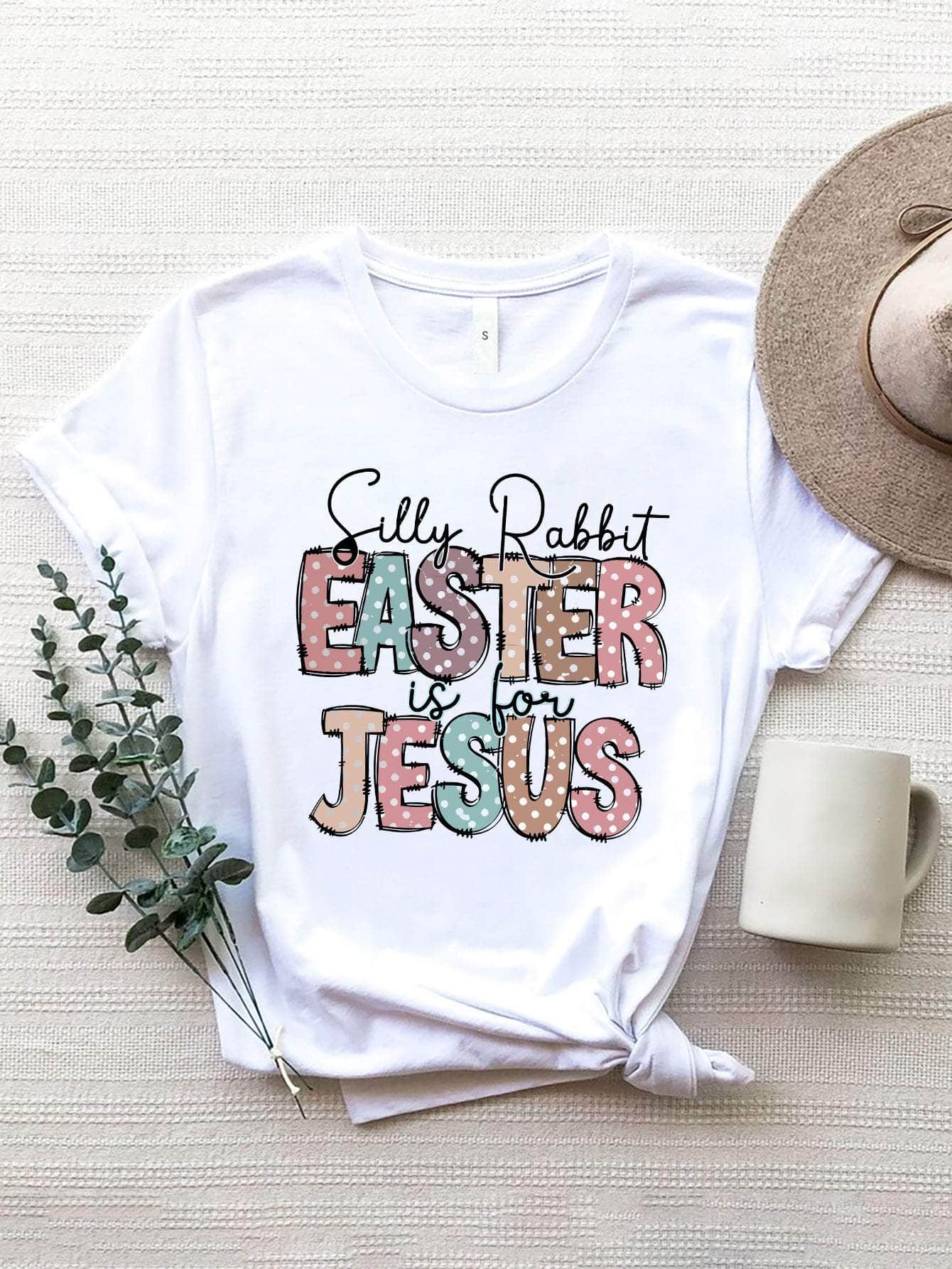 Letter Graphic Round Neck Short Sleeve T-Shirt White / S