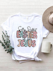 Letter Graphic Round Neck Short Sleeve T-Shirt White / S