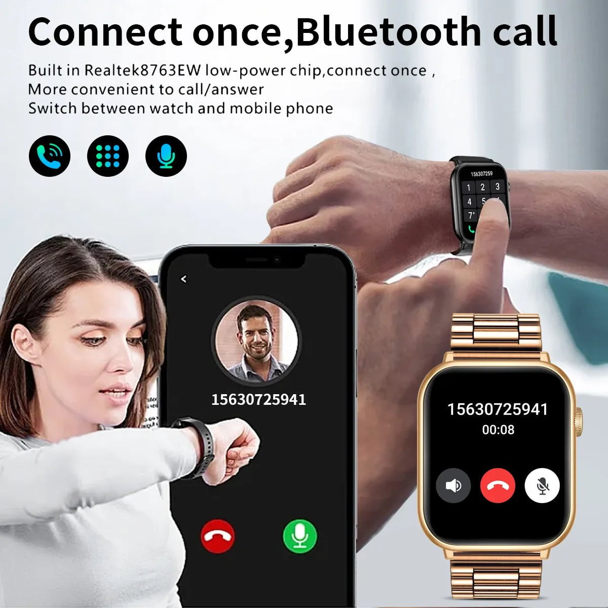 LIGE New Smartwatch - Body Temperature Sports Fitness Watches, Waterproof, Bluetooth Call, Digital Smartwatch for Men and Women