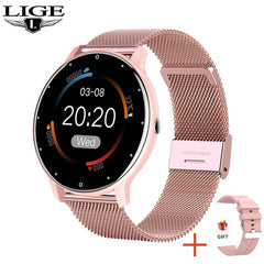 LIGE Smart Watch Ladies - Full Touch Screen, Sports Fitness Mesh belt pink / Custom dial