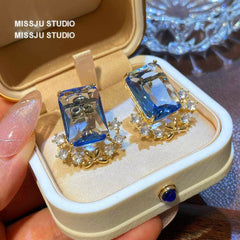 Light Sapphire Gemstone Crystal Studded Earrings LightBlue
