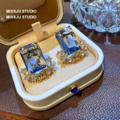 Light Sapphire Gemstone Crystal Studded Earrings LightBlue