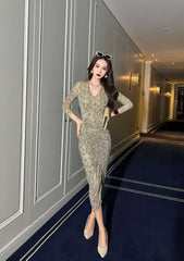 Long Sleeve Animal Print Ruffled Dress