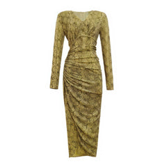 Long Sleeve Animal Print Ruffled Dress