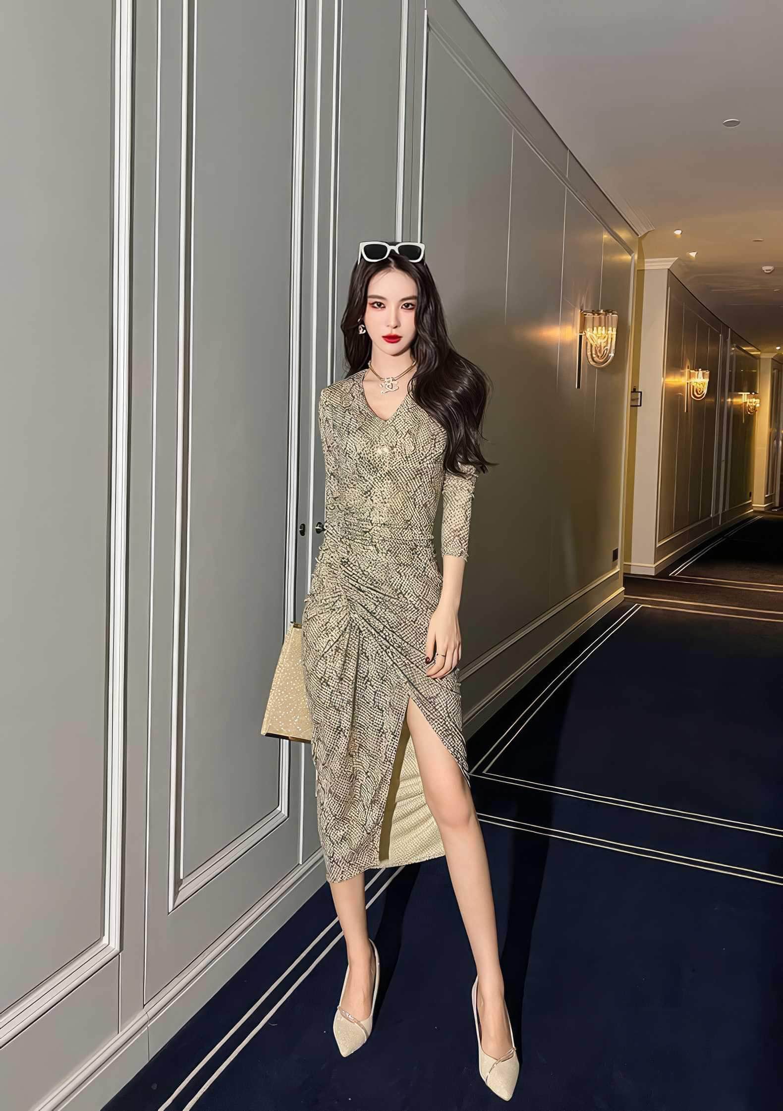 Long Sleeve Animal Print Ruffled Dress