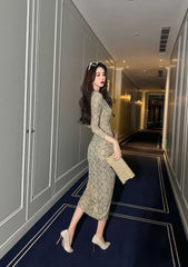 Long Sleeve Animal Print Ruffled Dress