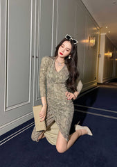 Long Sleeve Animal Print Ruffled Dress