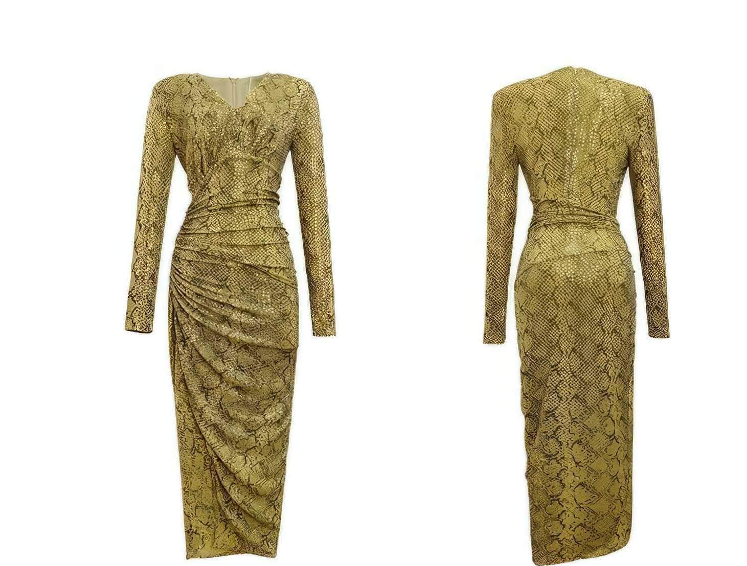Long Sleeve Animal Print Ruffled Dress
