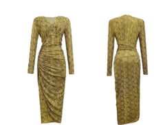 Long Sleeve Animal Print Ruffled Dress