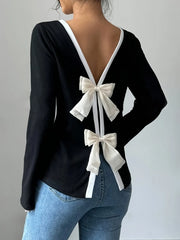 Long Sleeve Bow Tie Back T-Shirt