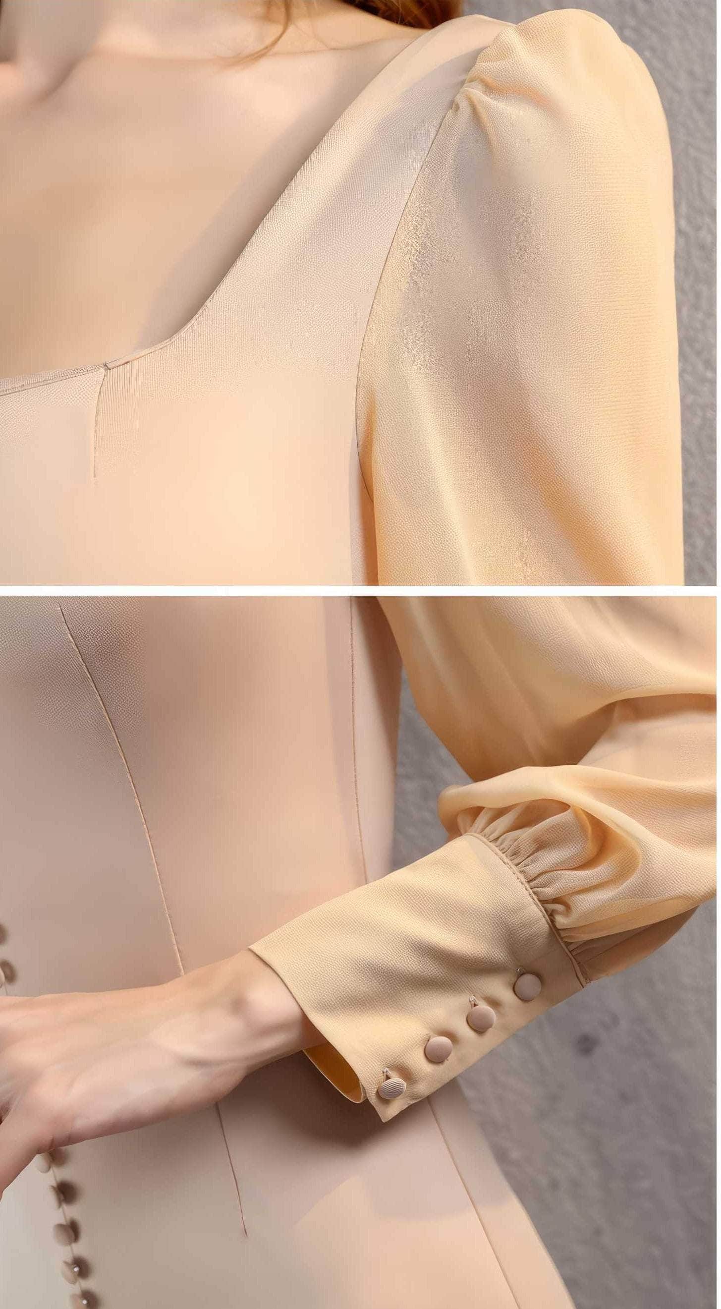 Long Sleeve Button Accent Sheath Slit Midi Dress