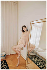 Long Sleeve Button Accent Sheath Slit Midi Dress