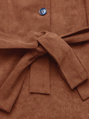 Long Sleeve Button Front Belted Midi Dress