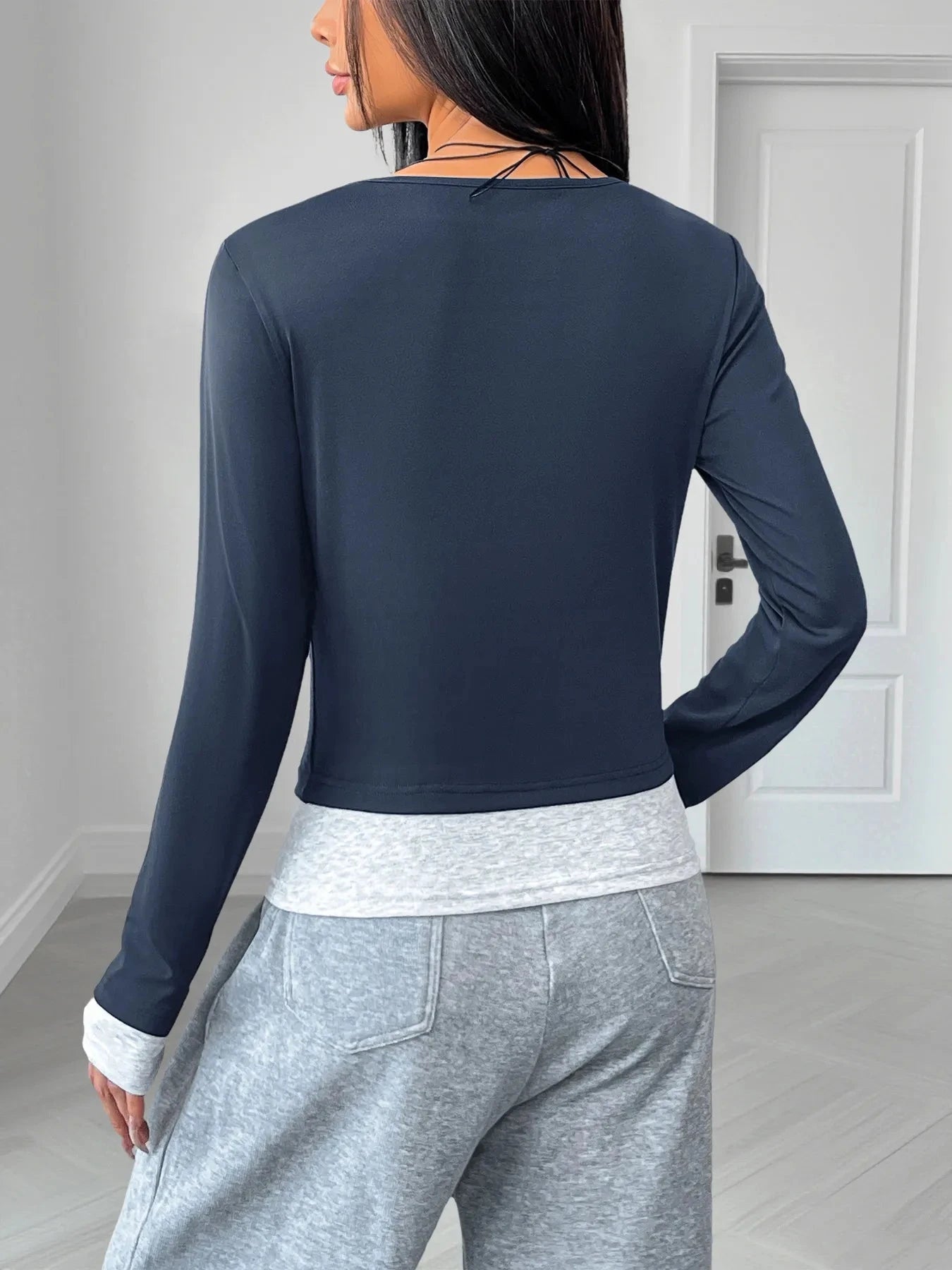 Long Sleeve Button Front Fitted T-Shirt