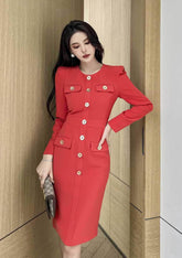 Long Sleeve Buttoned Down Blazer Dress S / IndianRed