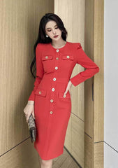 Long Sleeve Buttoned Down Blazer Dress S / IndianRed