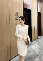 Long Sleeve Buttoned Down Blazer Dress S / White