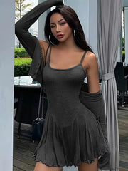 Long Sleeve Crop Top and Cami Dress Set