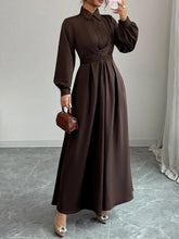 Long Sleeve Maxi Shirt Dress Brown / S