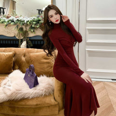 Long Sleeve Mockneck Mermaid Maxi Dress