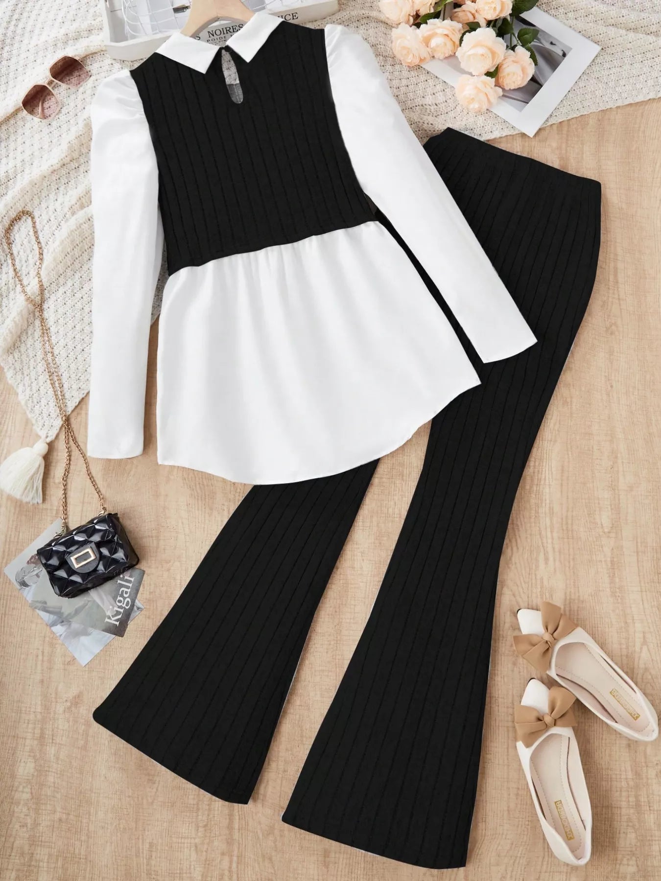 Long Sleeve Peplum Top and Pants Set