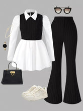 Long Sleeve Peplum Top and Pants Set Black / S