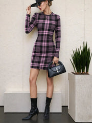 Long Sleeve Plaid Bodycon Mini Dress