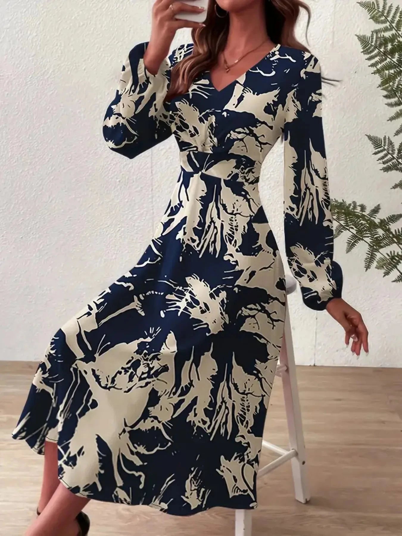 Long Sleeve Printed Midi Dress