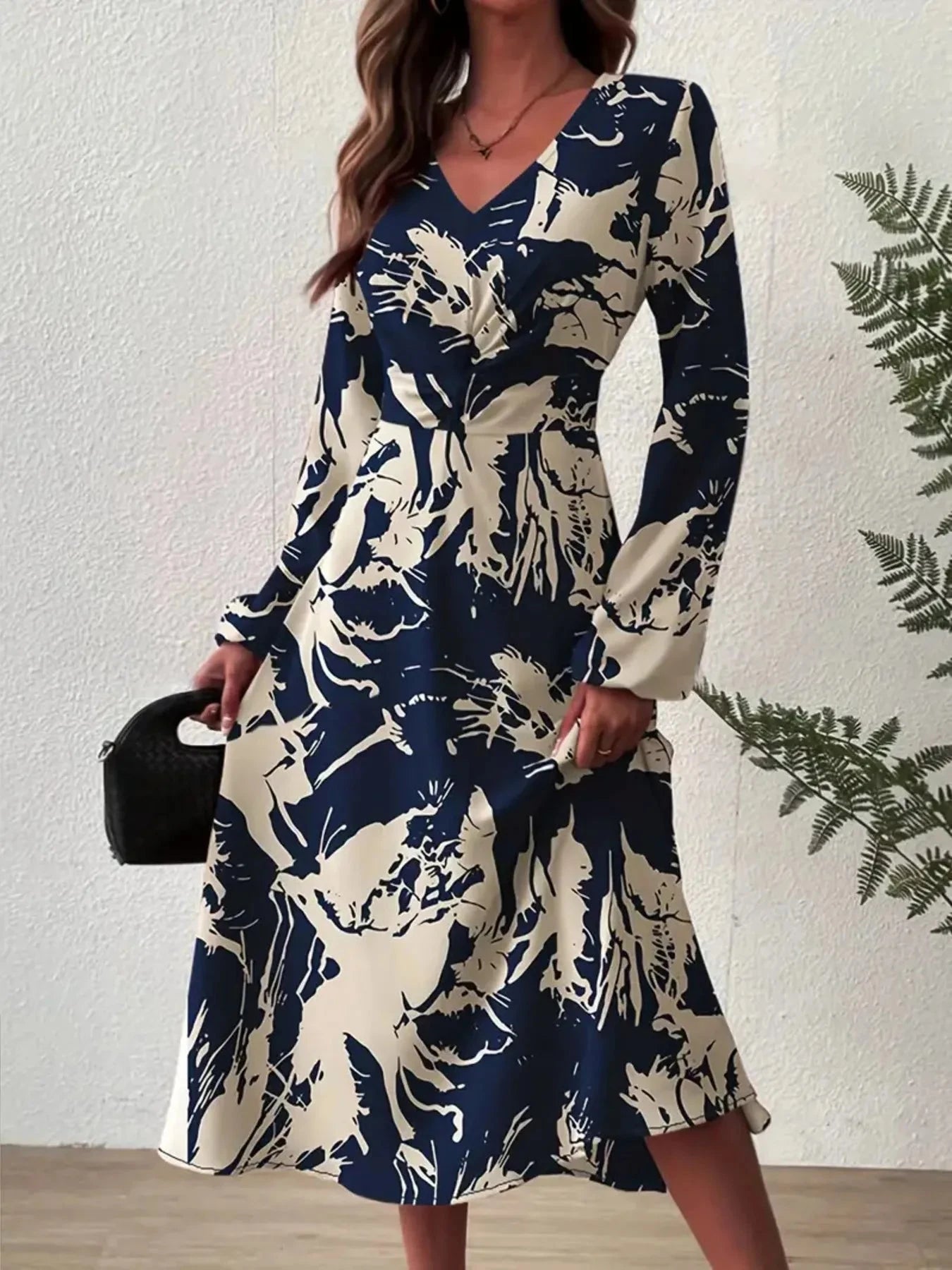Long Sleeve Printed Midi Dress Indigo / S