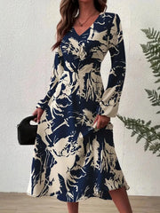 Long Sleeve Printed Midi Dress Indigo / S