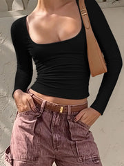 Long Sleeve Scoop Neck Fitted T-Shirt