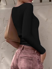 Long Sleeve Scoop Neck Fitted T-Shirt