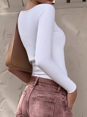 Long Sleeve Scoop Neck Fitted T-Shirt