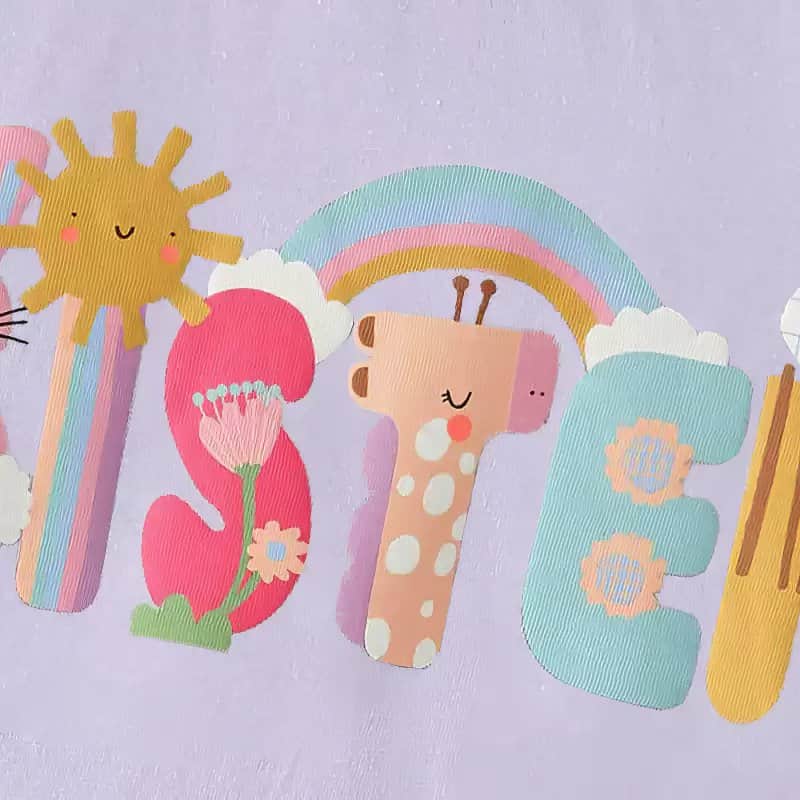 Long-Sleeve T-Shirt with "Sister" Animal and Rainbow Graphic