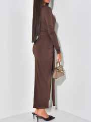 Long Sleeve Tie-Front Bodycon Maxi Dress