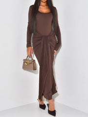 Long Sleeve Tie-Front Bodycon Maxi Dress